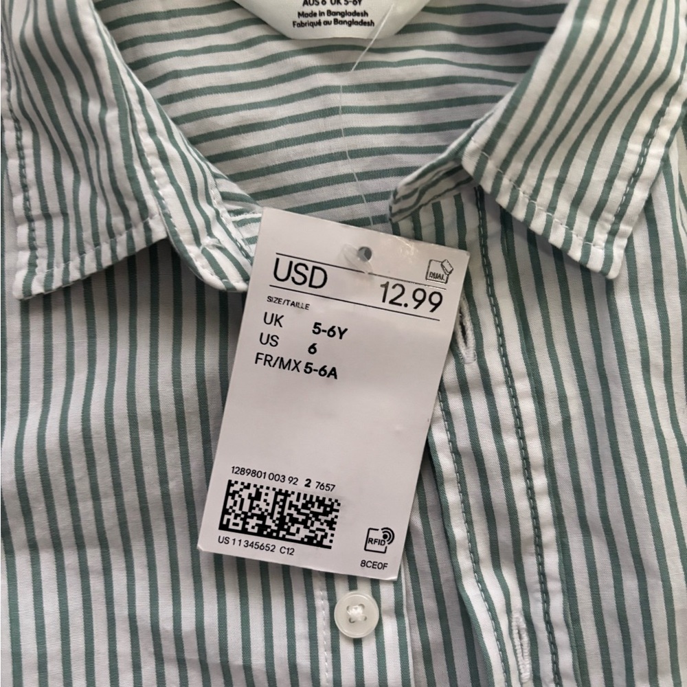 H&M Kids White and Green Striped Button Down Shirt - Picture 3 of 3